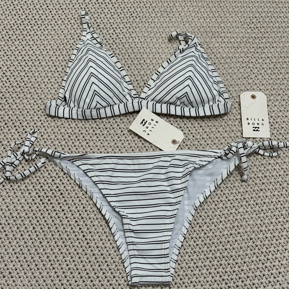 NWT Billabong Easy on Me Monochrome Striped Bikini Set - L Top XL Bottom